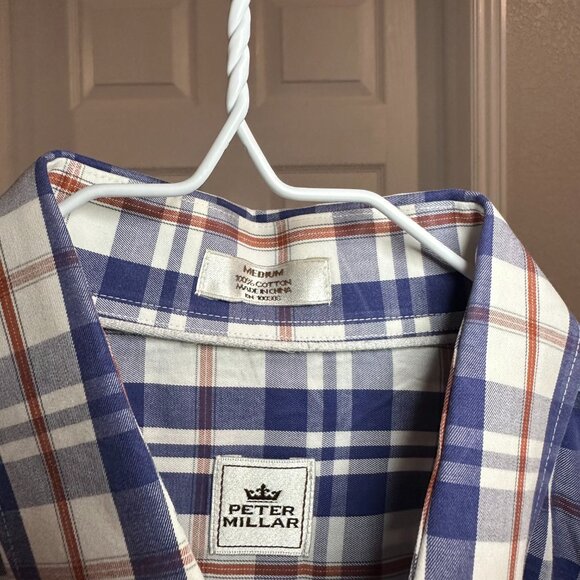 Peter Millar Shirt Mens Medium Blue Orange Check Plaid Button Down Colorful - Picture 3 of 4